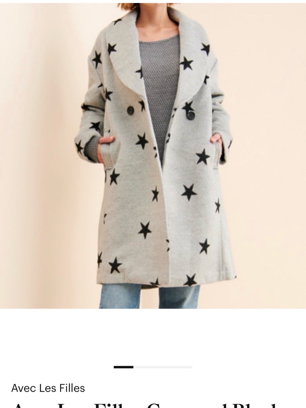 Avec Les Filles Light Gray Coat with Black Star Print